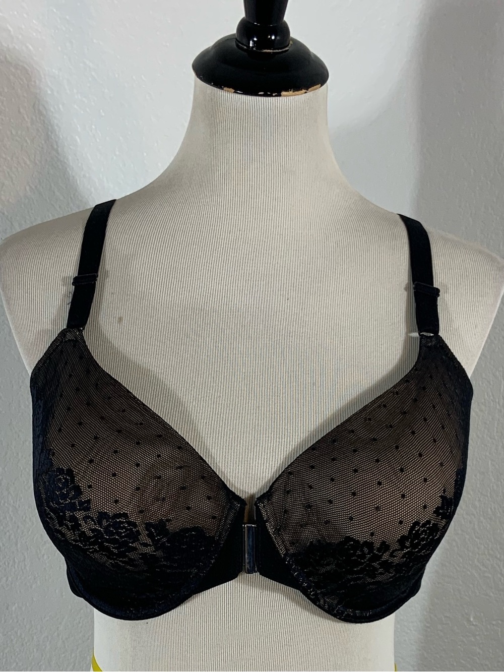 Soma Stunning Support Posture Bra Black Sheer Dot & Floral Lace Underwire - NWT